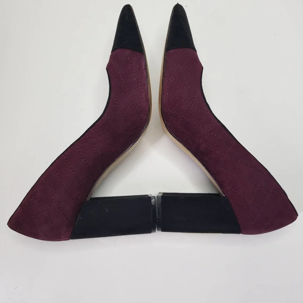 Tommy Hilfiger Violin Pump 10‎ Quilted Suede Block Heel Burgundy Black